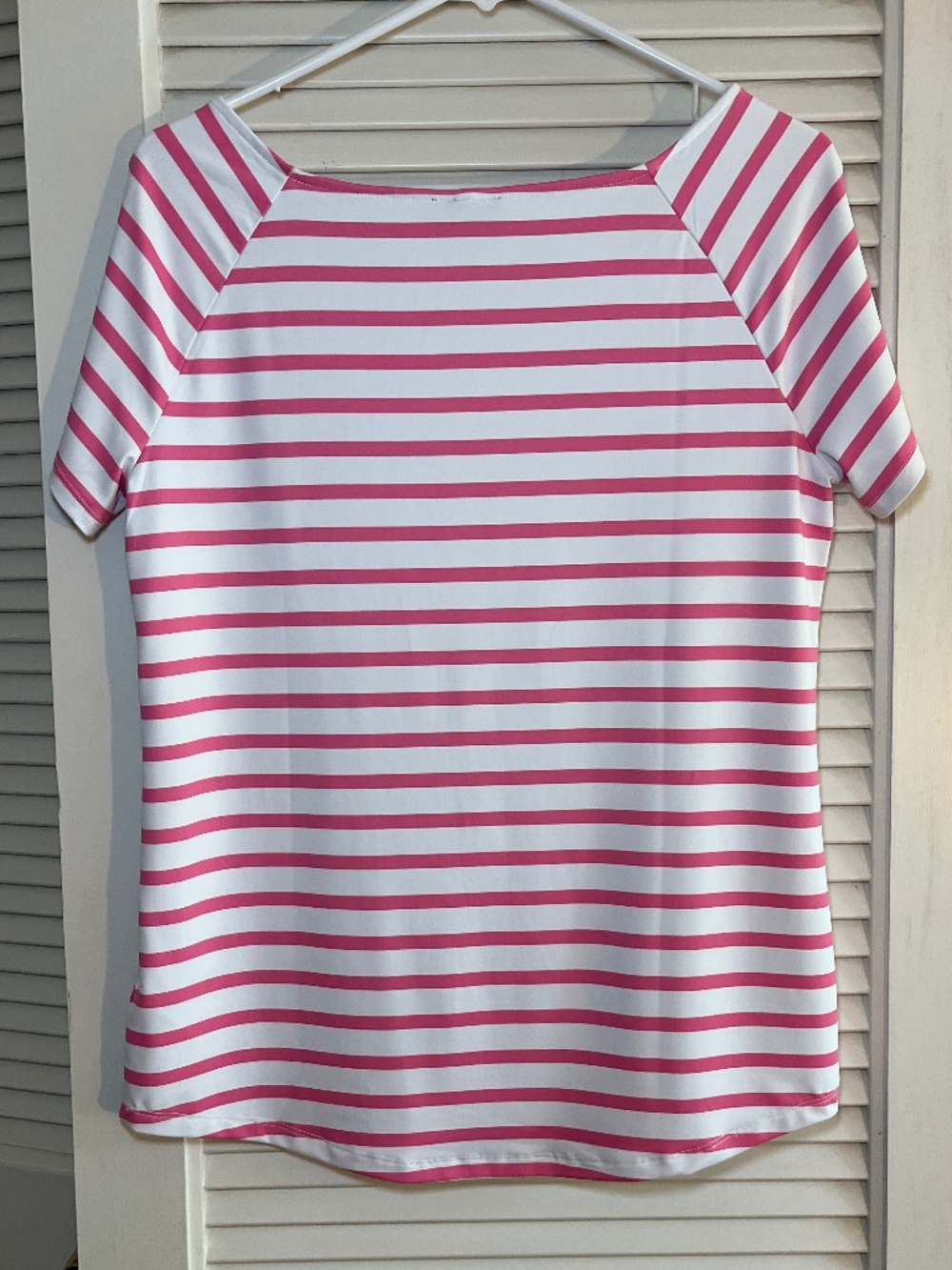 Talbots Jersey Square Neck Nylon Pink Striped Swim Tee Size Small NWT - Picture 2 of 6